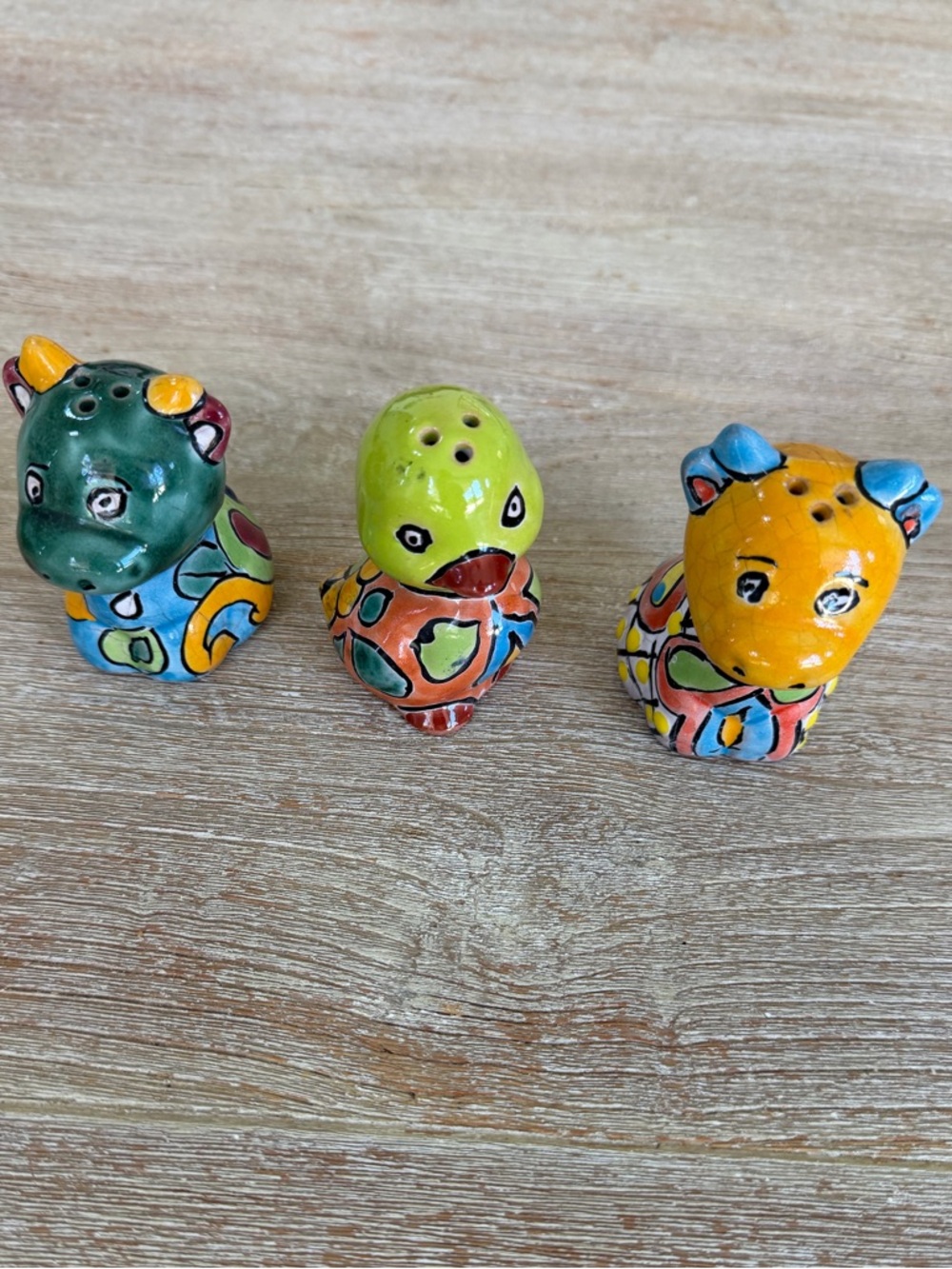 🌱Vintage Talavera Style Salt and Pepper Shakers, Set of 3, Two Cows and One Duck